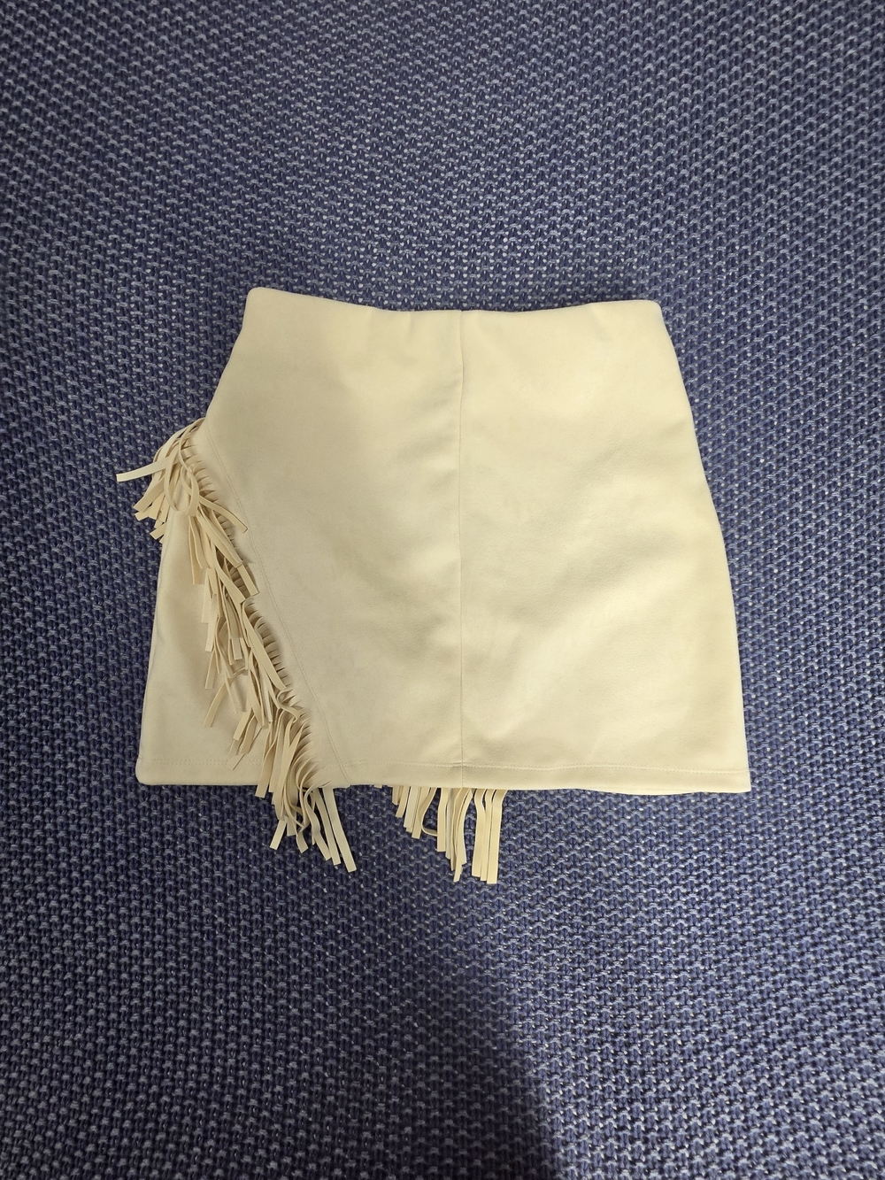 Fringe Mini Suede Skirt in Cream - Women's Skirt #0273 - Picture 5 of 10